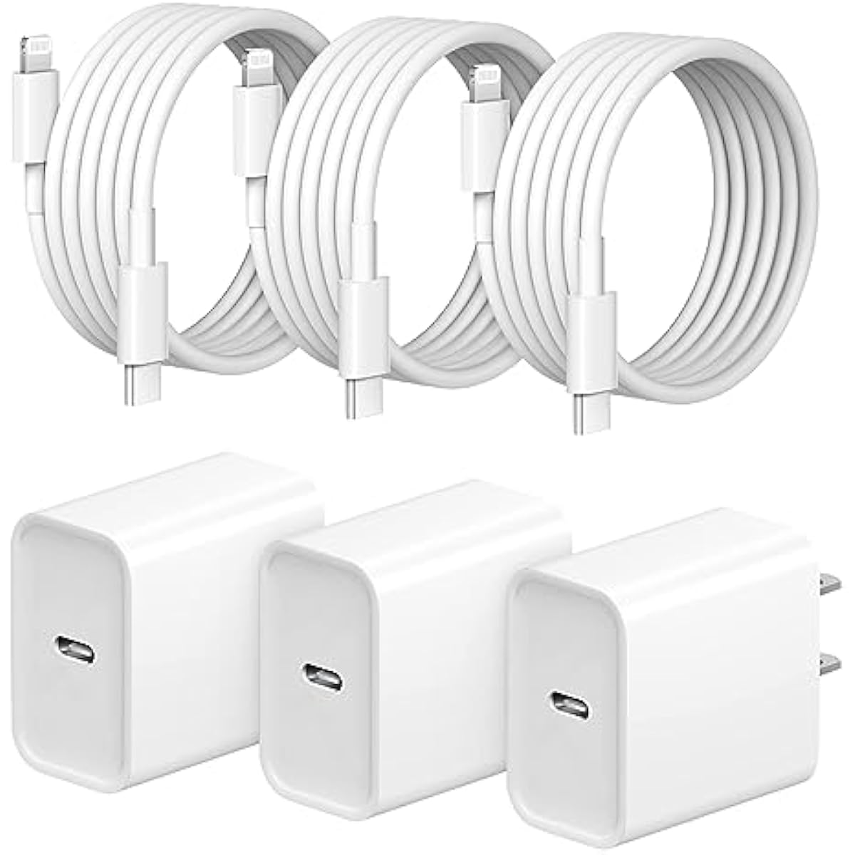 Cargador rápido para iPhone, 3+3 unidades, cargador de pared USB C de 20 W con cable de carga rápida