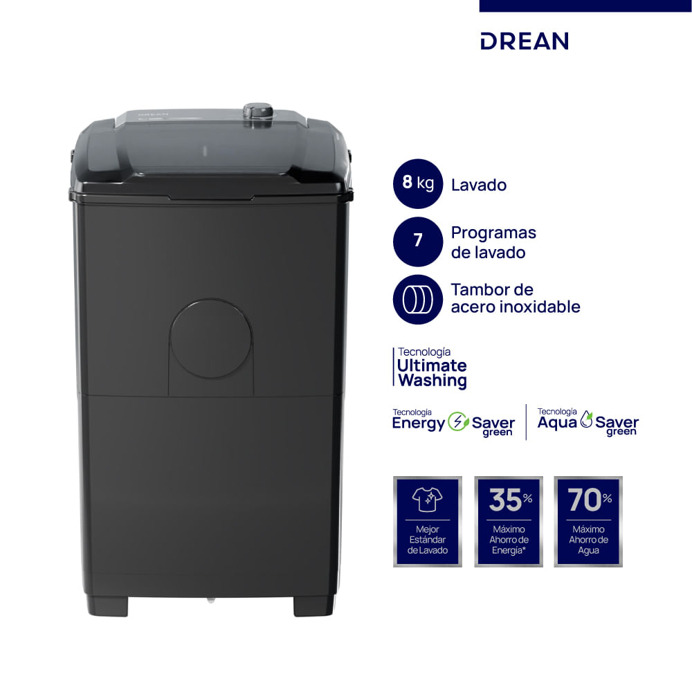Lavarropas semiautomático 8 Kg Gris Drean LTDR87SG0