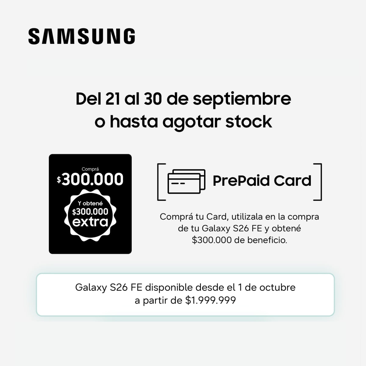 PRE PAID CARD GALAXY S26 FE VALOR $600.000
