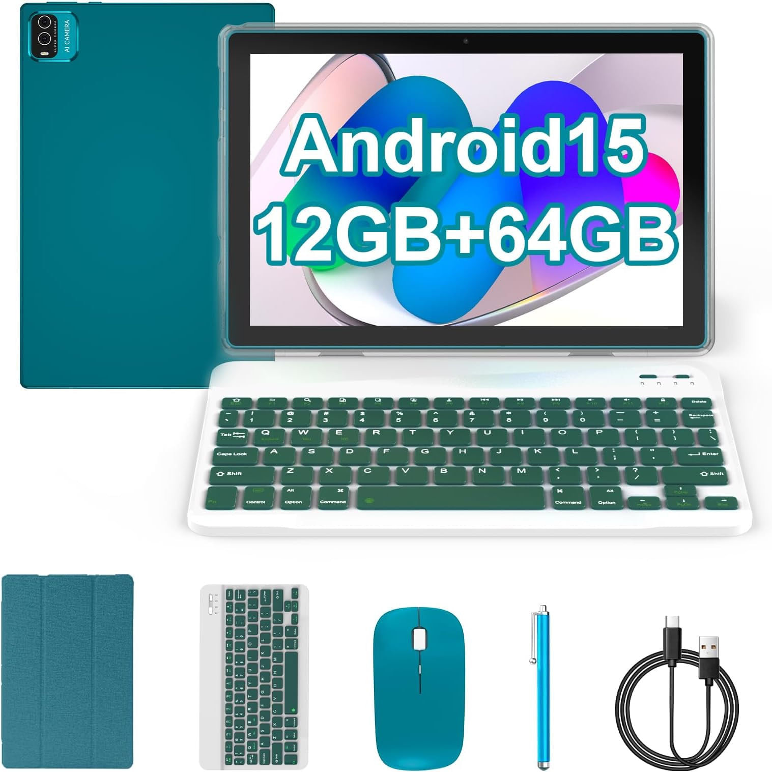 COOPERS Tablet Android 15 10 pulgadas 12GB RAM 64GB ROM expandible 1TB Quad-core 1.8Ghz WiFi6 6000mAh Dual Camera CP20 Azul