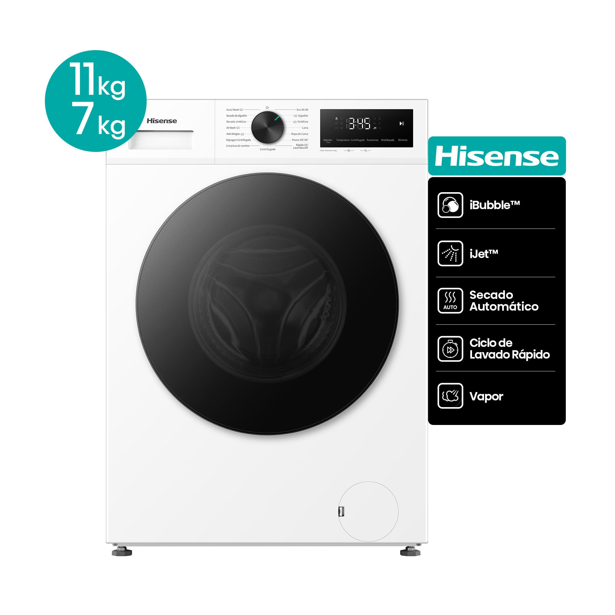 Lavasecarropas Hisense 11/7Kg WD1I1141BW 1400RPM Blanco Inverter