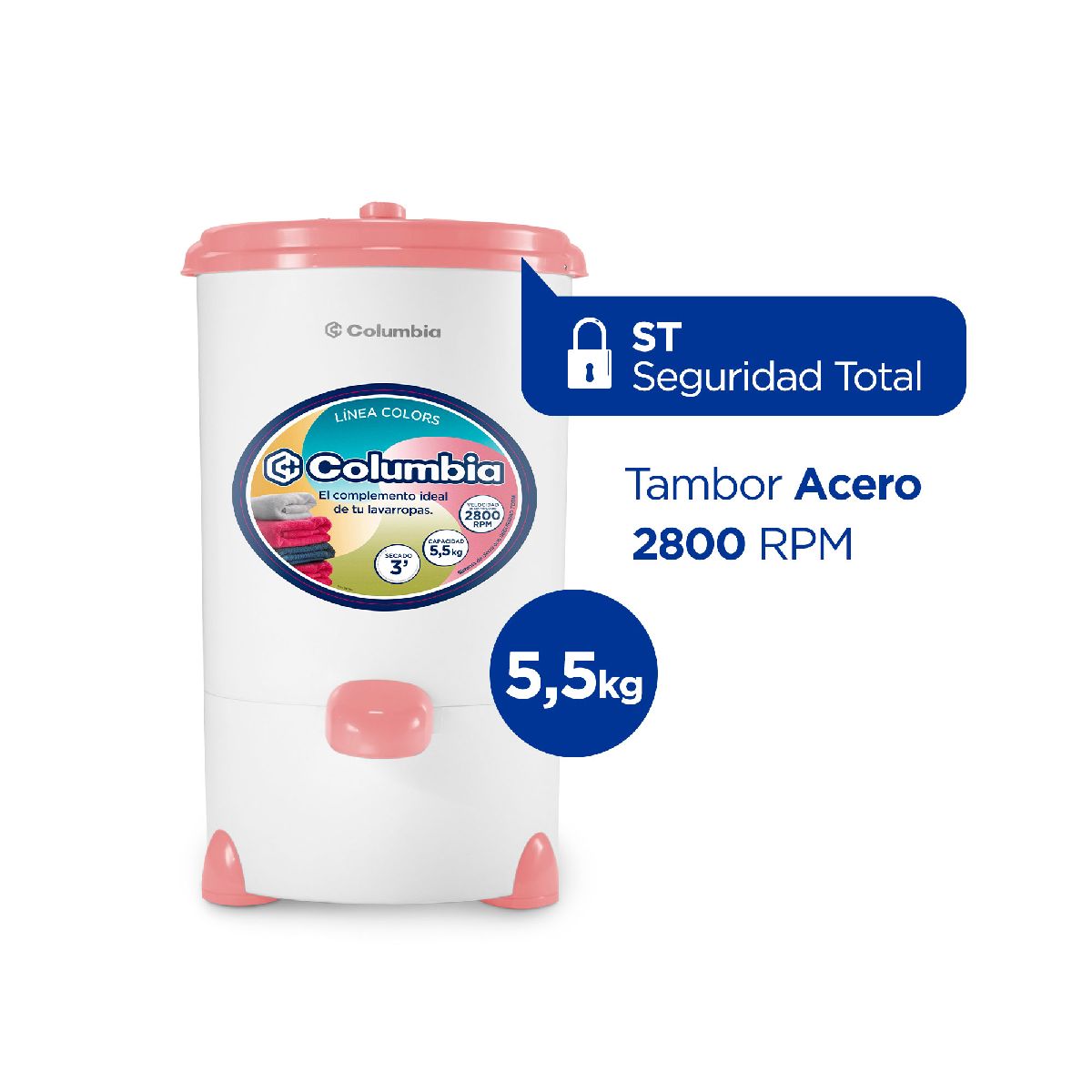 Secarropas Columbia 5.5 Kg Hts 5501/03/04 2800rpm Blanco