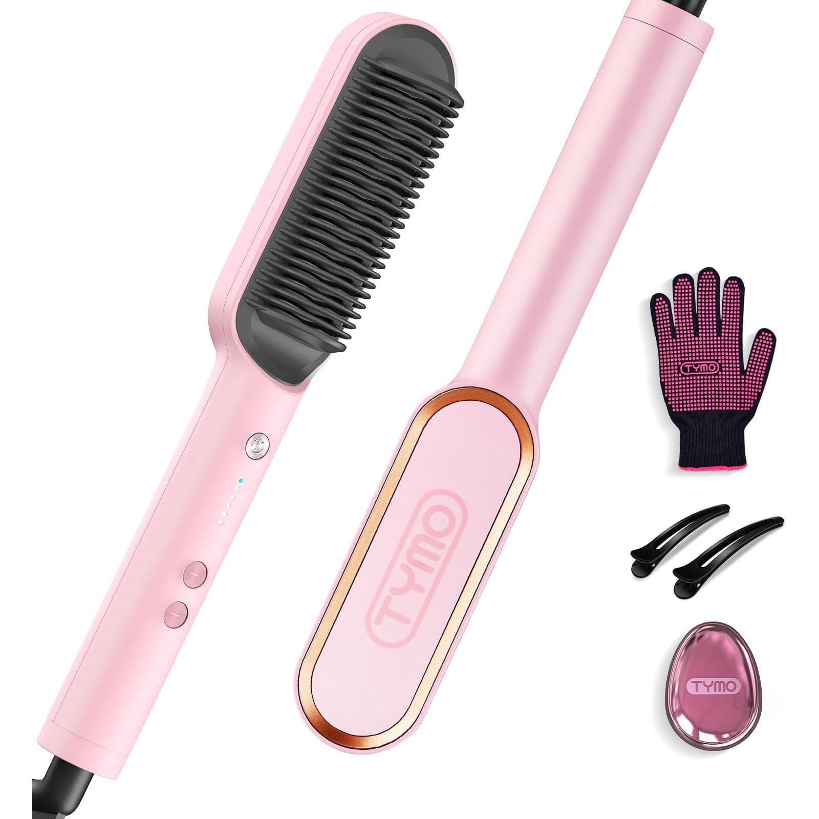 Cepillo Alisador de Cabello TYMO RING HC100R Cerámica con 5 Niveles de Temperatura Rosa